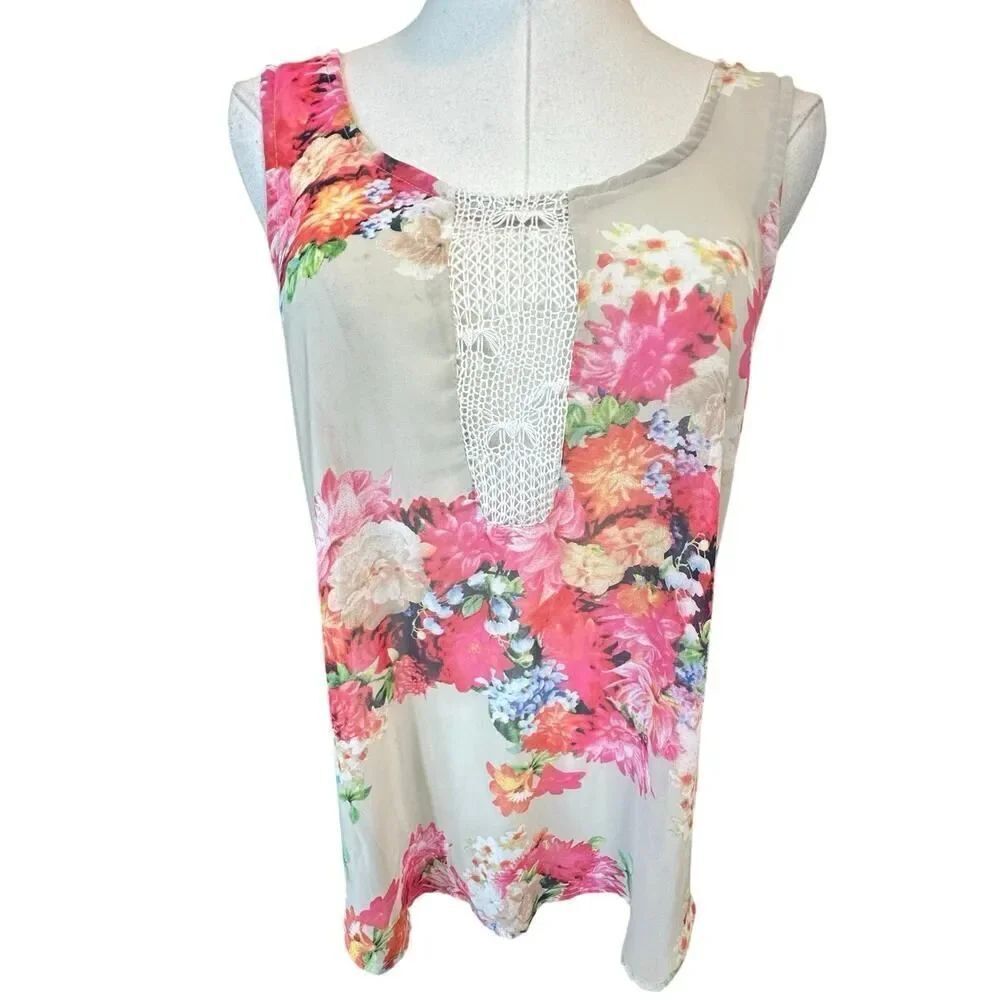 Romeo + Juliet Couture Size Small Cottagecore Crochet Sheer Floral Tank Top